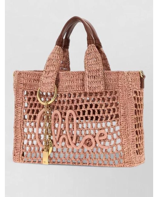 Chloé Pink Raffia Summer Banana Crochet Shopping Bag