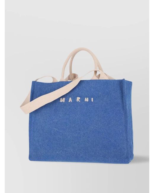 Marni Blue Museo Large Cotton Tote Bag