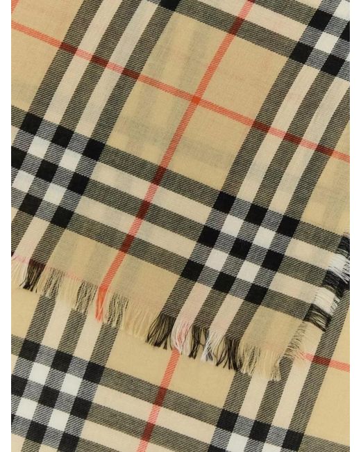 Burberry Metallic Cashmere Silk Checked Fringed Scarf