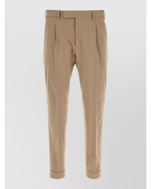 PT Torino Natural Stretch Wool Tailored Pleated Cuffed Trousers for men