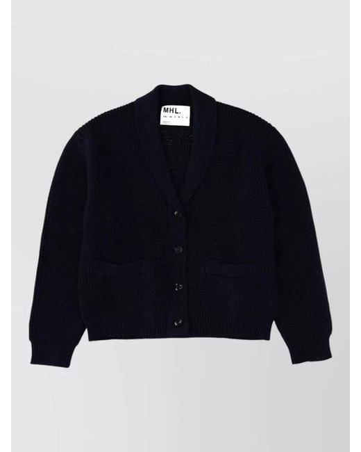 Margaret Howell Blue Knit Cardigan Mhl Shawl Collar Pockets