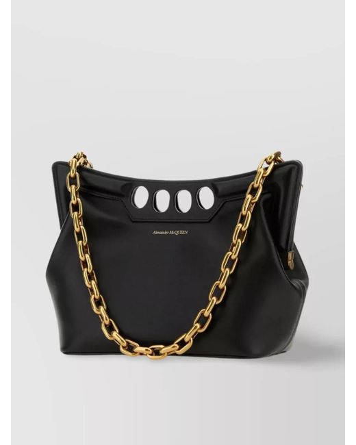 McQueen Black The Peak Small Leather Shoulder Bag