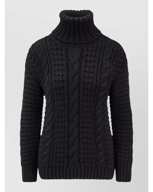 Moncler Genius Blue Viscose Cable-Knit Ribbed Turtleneck Jumper