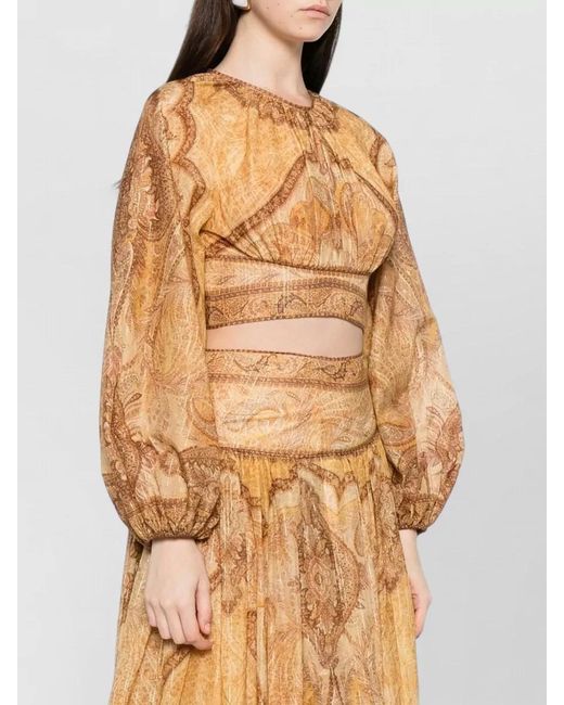 Zimmermann Metallic Printed Cropped Blouse