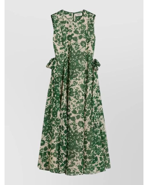 Max Mara Green Ramie Canvas Midi Dress Floral Print