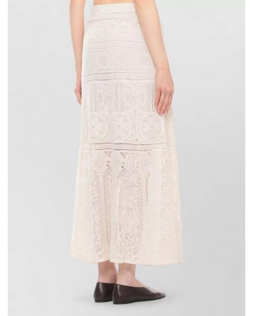 D.exterior Natural Lace Maxi Skirt High Waist Elastic Waistband