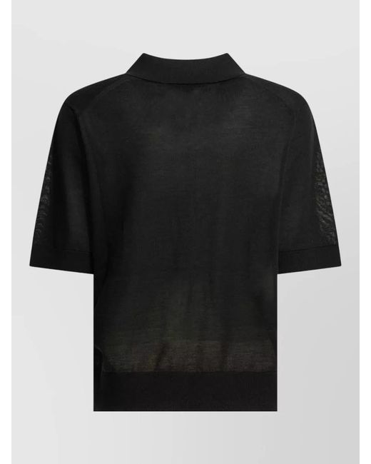 Loulou de Saison Black Short Sleeve Knit Top Fitted Ribbed Trims