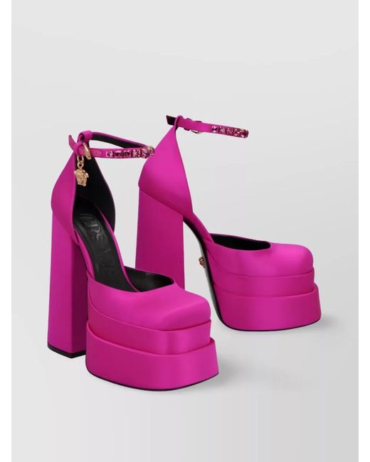 Versace Pink Satin Platform Pumps