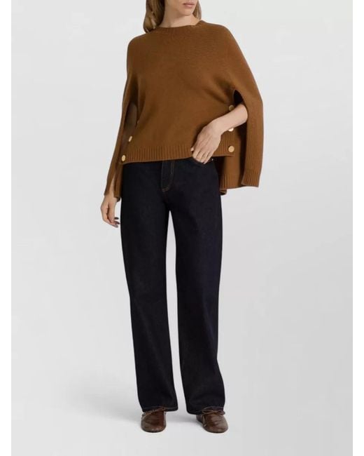 Alberta Ferretti Brown Knit Top Buttoned Front Crew Neck