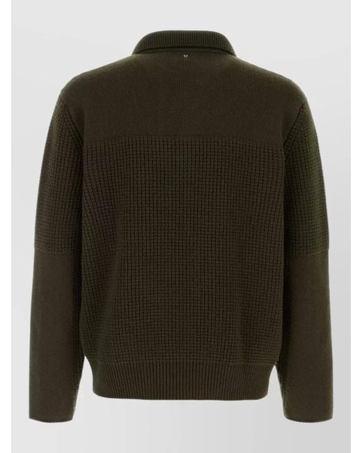 Ferragamo Green Wool Sweater Ribbed Cuffs Hem Textured for men