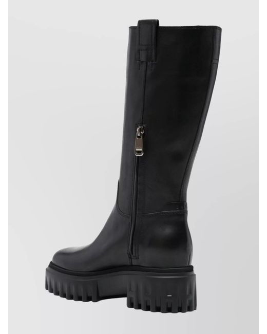 Hogan Black Leather Chunky-Sole Mid-Calf Boots