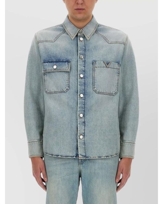 Valentino Blue Denim Cutout Shirt Jacket for men