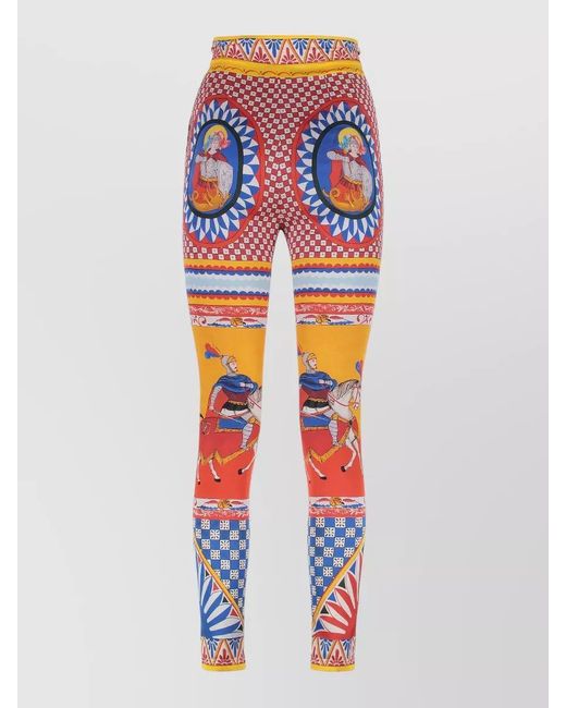 Dolce & Gabbana Blue Silk Printed Leggings