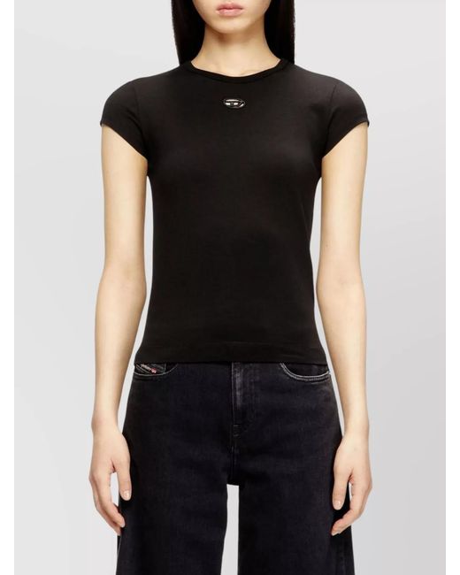 DIESEL Black Cotton Slim-Fit Logo-Embroidered T-Shirt