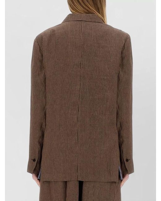 Alysi Brown Striped Blazer Long Sleeves Notch Lapel