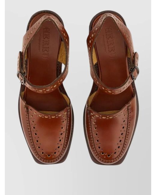 Hereu Brown Slingback Moccasin Sandals Block Heel Square Toe