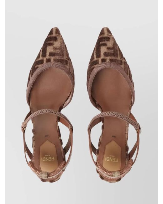 Fendi Pink Jacquard Velvet Slingback Pumps
