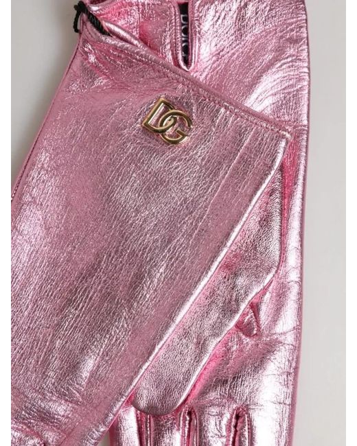 Dolce & Gabbana Pink Leather Wrist-Length Mittens