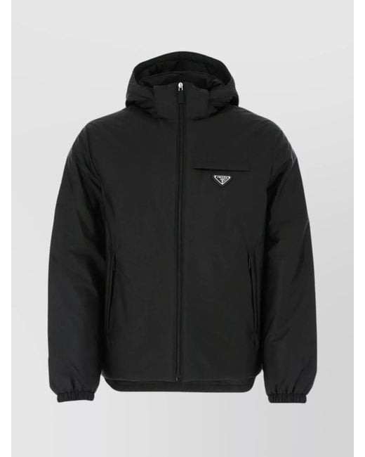 Prada Black Detachable Hood Nylon Down Jacket for men