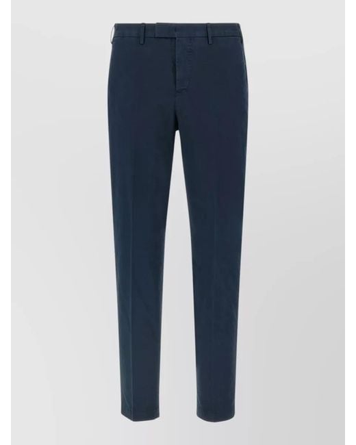 PT Torino Blue Cotton Stretch Regular-Fit Straight-Leg Trousers for men