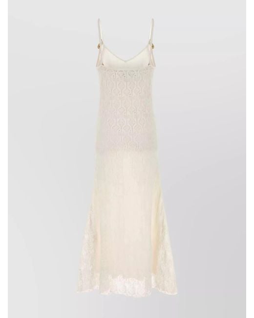 Bottega Veneta White Lace Dress With Spaghetti Straps And Flared Hem