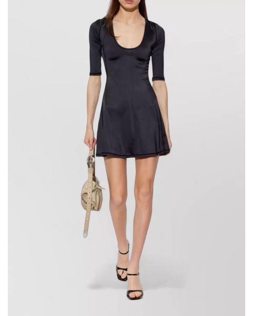 DIESEL Black Scoop Neck Three Quarter Sleeve Flared Mini Dress
