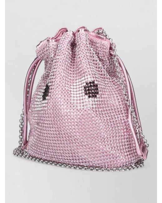 Anya Hindmarch Pink Bucket Bag Clutch Chain Strap Rhinestones