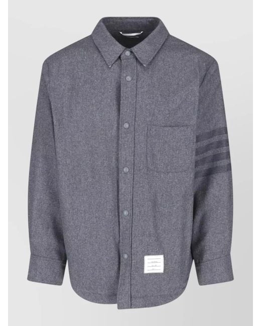 Thom Browne Blue Jacket Straight Cut Chest Pocket Striped Detail for men