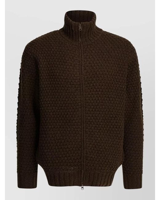 Beams Plus Brown Wool Zip Jacket High Collar Knit for men
