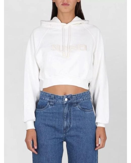 Sunnei White Cropped Hooded Knitwear Top Drawstring Ribbed