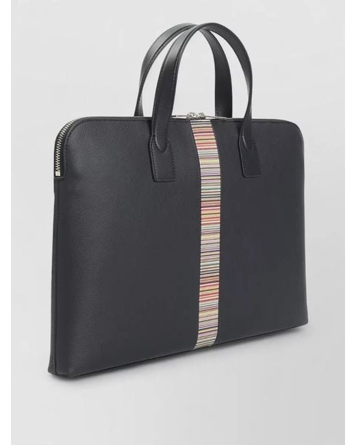 Paul Smith Black Signature Stripe Leather Briefcase Top Handles for men