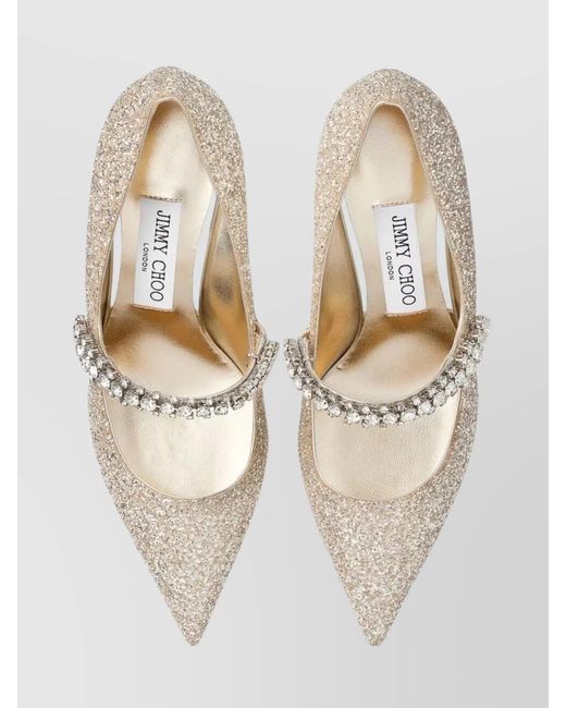 Jimmy Choo White Crystal Strap Bing 65 Pumps Glitter Fabric