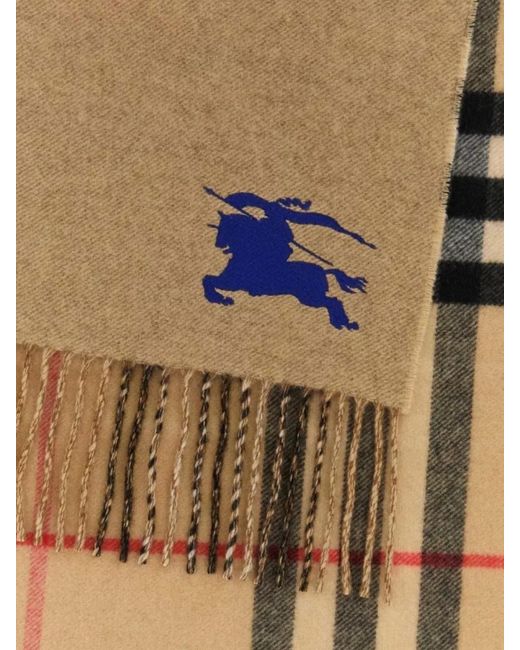 Burberry Natural Reversible Cashmere Scarf Featuring Fringe Detail