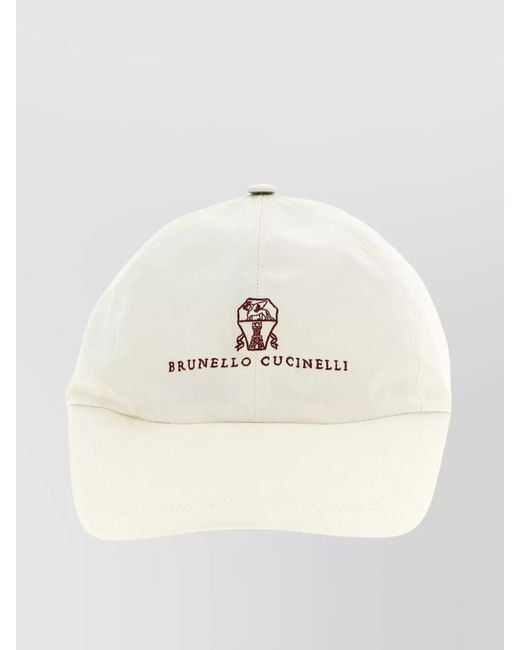 Brunello Cucinelli Natural Embroidered Logo Cap With Curved Brim for men