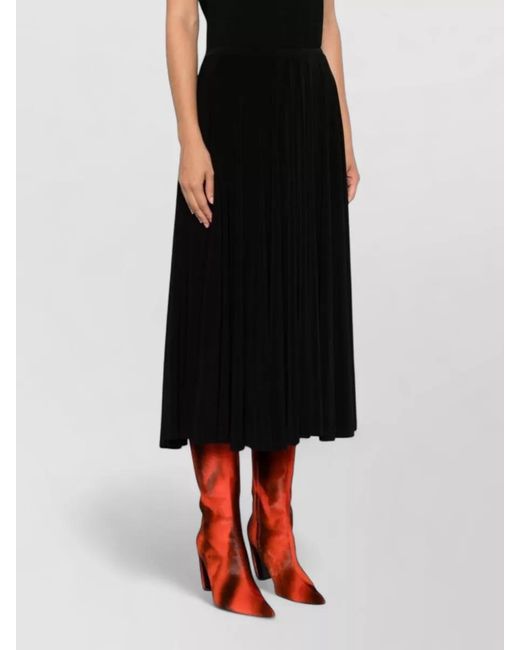 Norma Kamali Black High Waist Midi Skirt Pleated Design