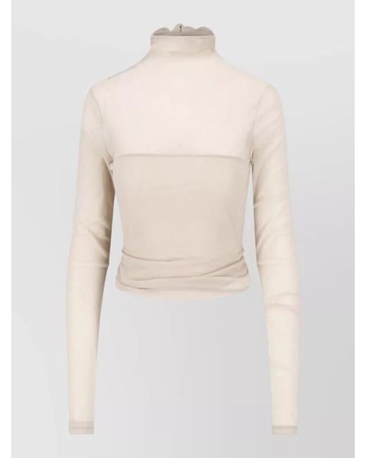 Lemaire Natural Sheer Ruched High Neck Long Sleeve Top