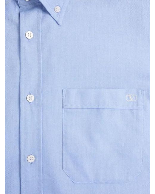 Valentino Garavani Blue Cotton Slim-Fit Oxford Shirt for men