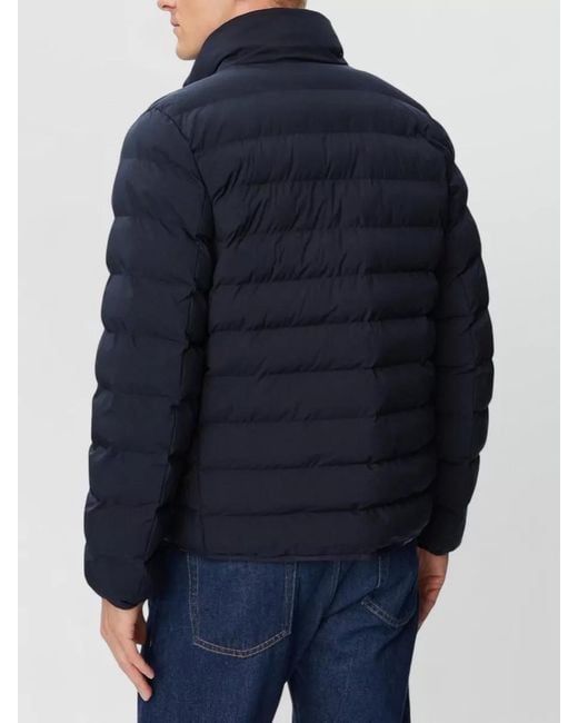 Calvin Klein Blue Nylon Puffer Coat High Collar Side Pockets for men