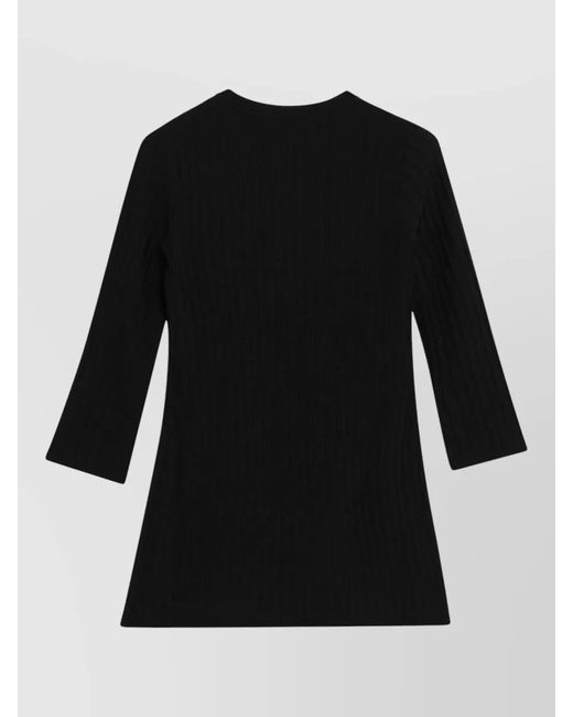 Max Mara Black Crew Neck Dress Three Quarter Sleeves Ribbed