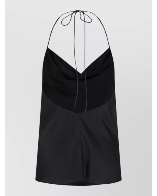 Valentino Black Halterneck Satin Top Sleeveless Draped Front