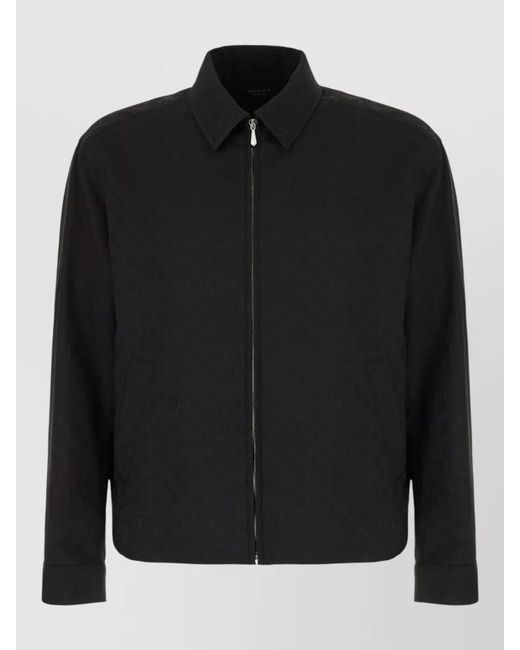 Gucci Black Collared Coat Buttoned Cuffs Elastic Hem Pockets for men