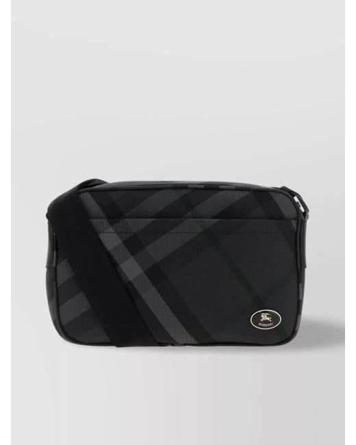 Burberry Black Embroidered Canvas Grid Crossbody Bag for men