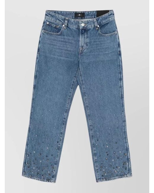 7 For All Mankind Blue Embellished Straight-Leg Cropped Jeans