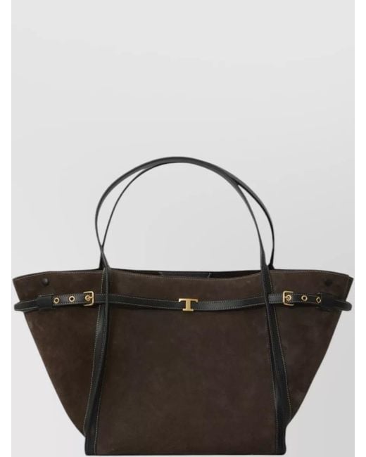 Tod's Black Medium T Signature Leather Shopping Bag