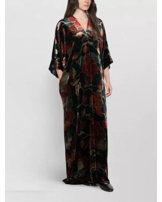 Pierre Louis Mascia Black Long Geometric Print Dress V Neck