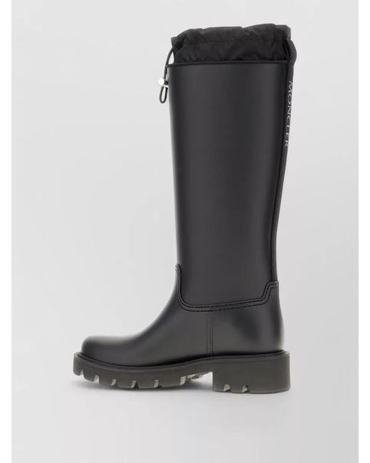 Moncler Black Kickstream Rubber Knee High Boots Drawstring