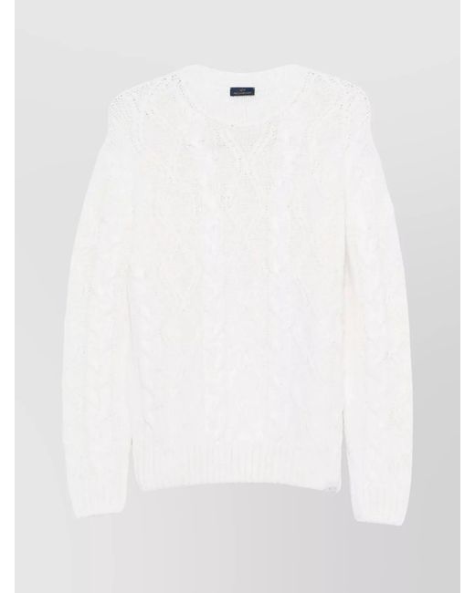 Paul & Shark White Merino Wool Cable-Knit Crewneck Sweater for men