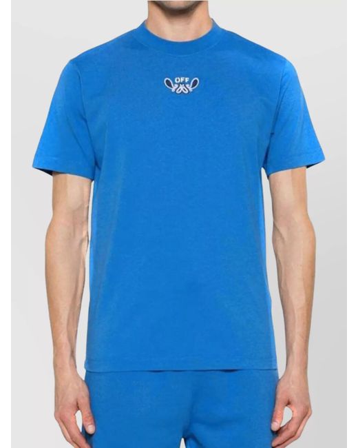 Off-White c/o Virgil Abloh Blue Ribbed Logo Print Cotton T-Shirt for men