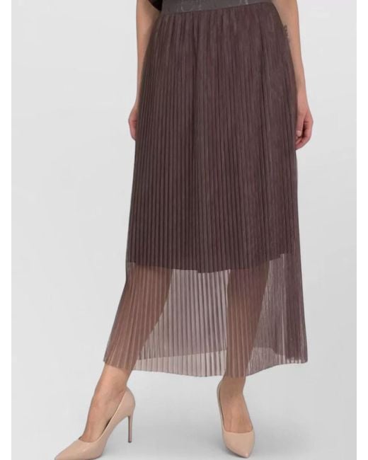 Peserico Brown High Waisted Pleated Skirt Sheer Overlay