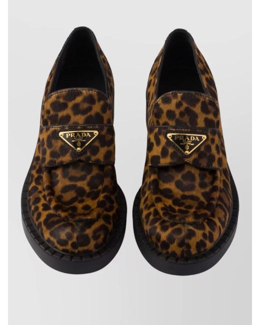 Prada Brown 50Mm Leopard Block Heel Loafers